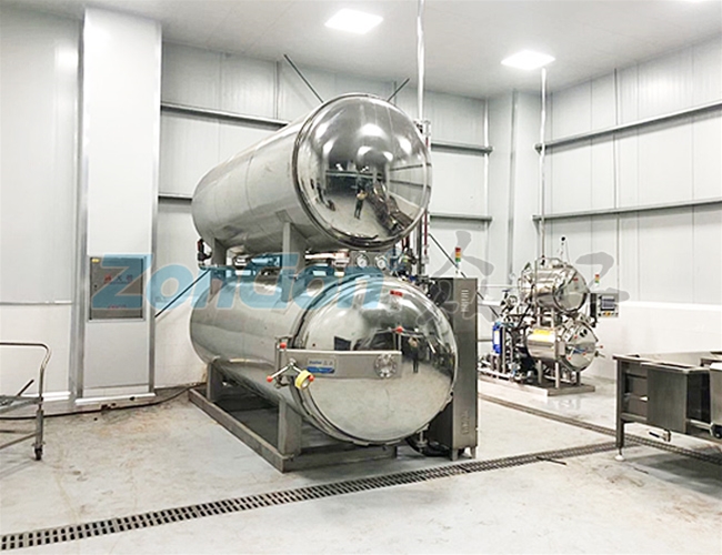 潮州1000*2400全自動雙層水浴殺菌鍋，加工蓮子現(xiàn)場