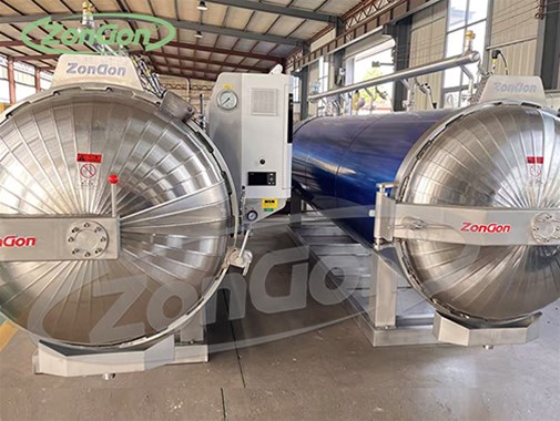 車間3臺1200x4500cm全自動蒸汽殺菌鍋發(fā)往湖南博士康